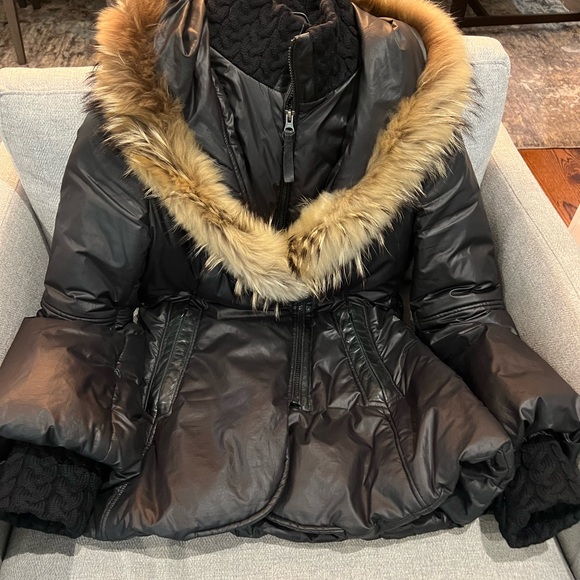 Black Mackage puffer with fur hood.  Fair condition. - Picture 2 of 2